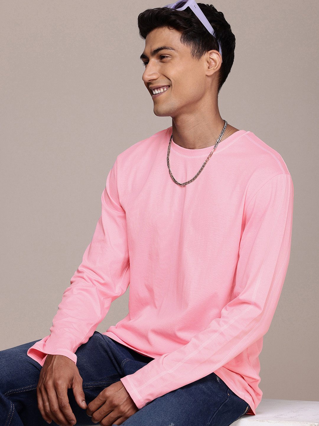 WROGN Cotton Drop-Shoulder Sleeves Casual T-shirt