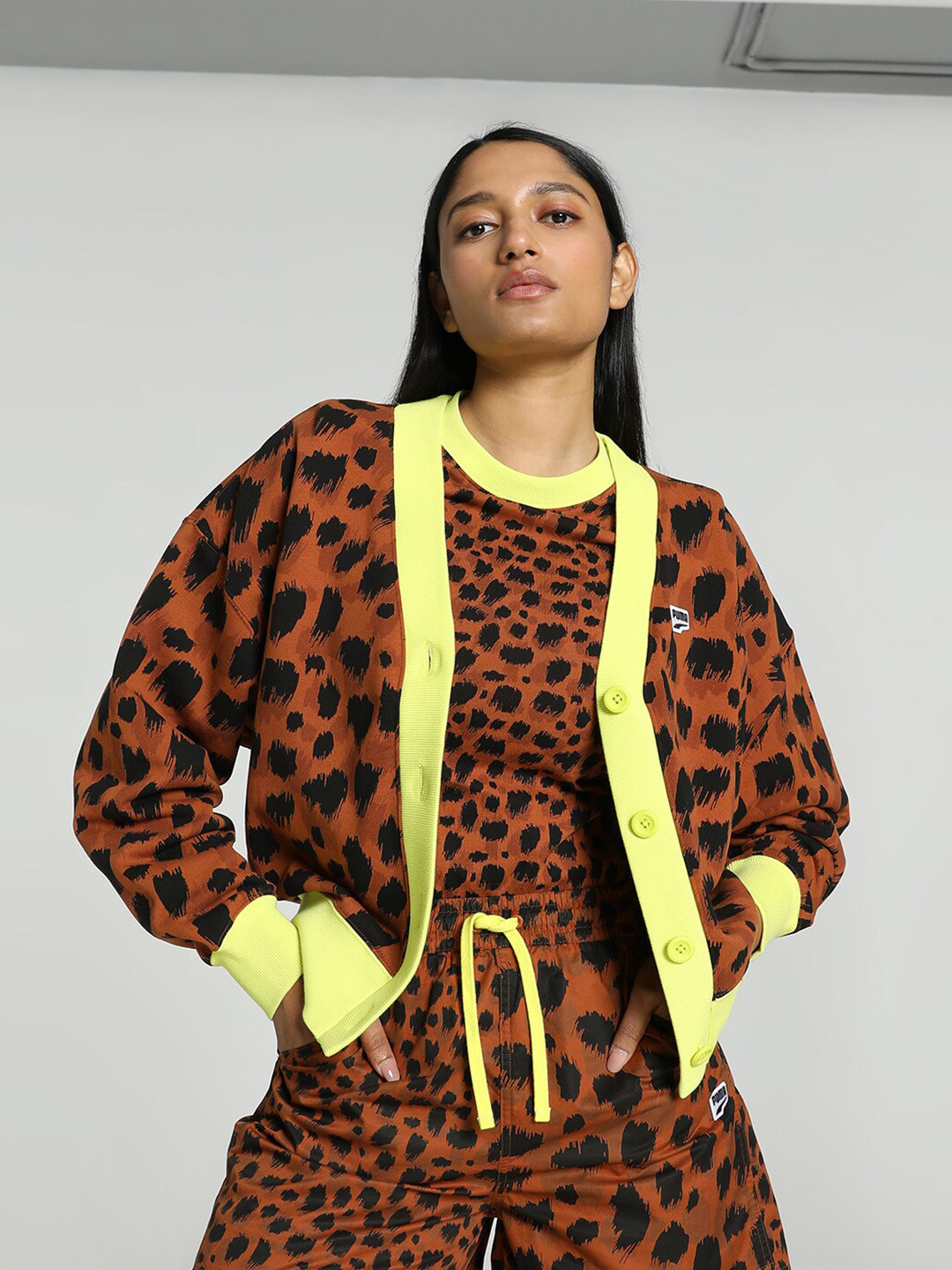 Puma Kitten Printed Relaxed Fit Cotton Cardigan Sweater