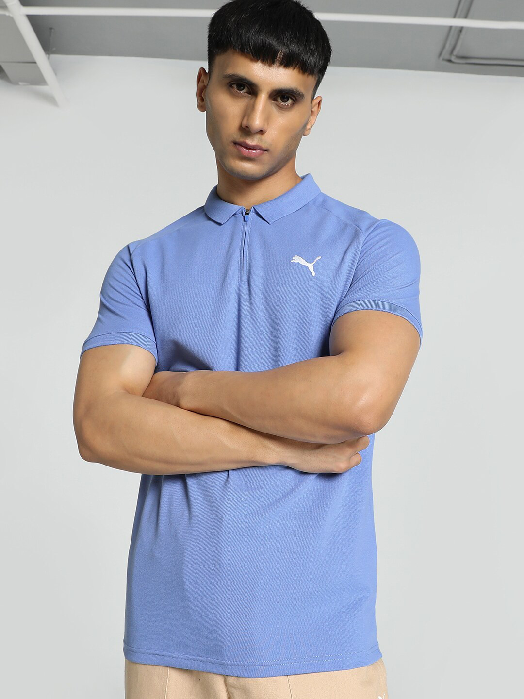 Puma Raglan Sleeves Polo Collar Slim Fit Cotton T-shirt