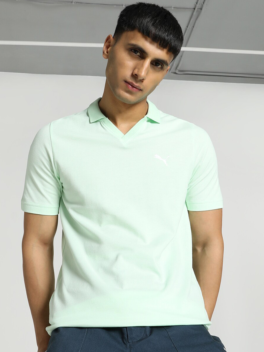 Puma V-Neck Polo Collar Cotton T-shirt