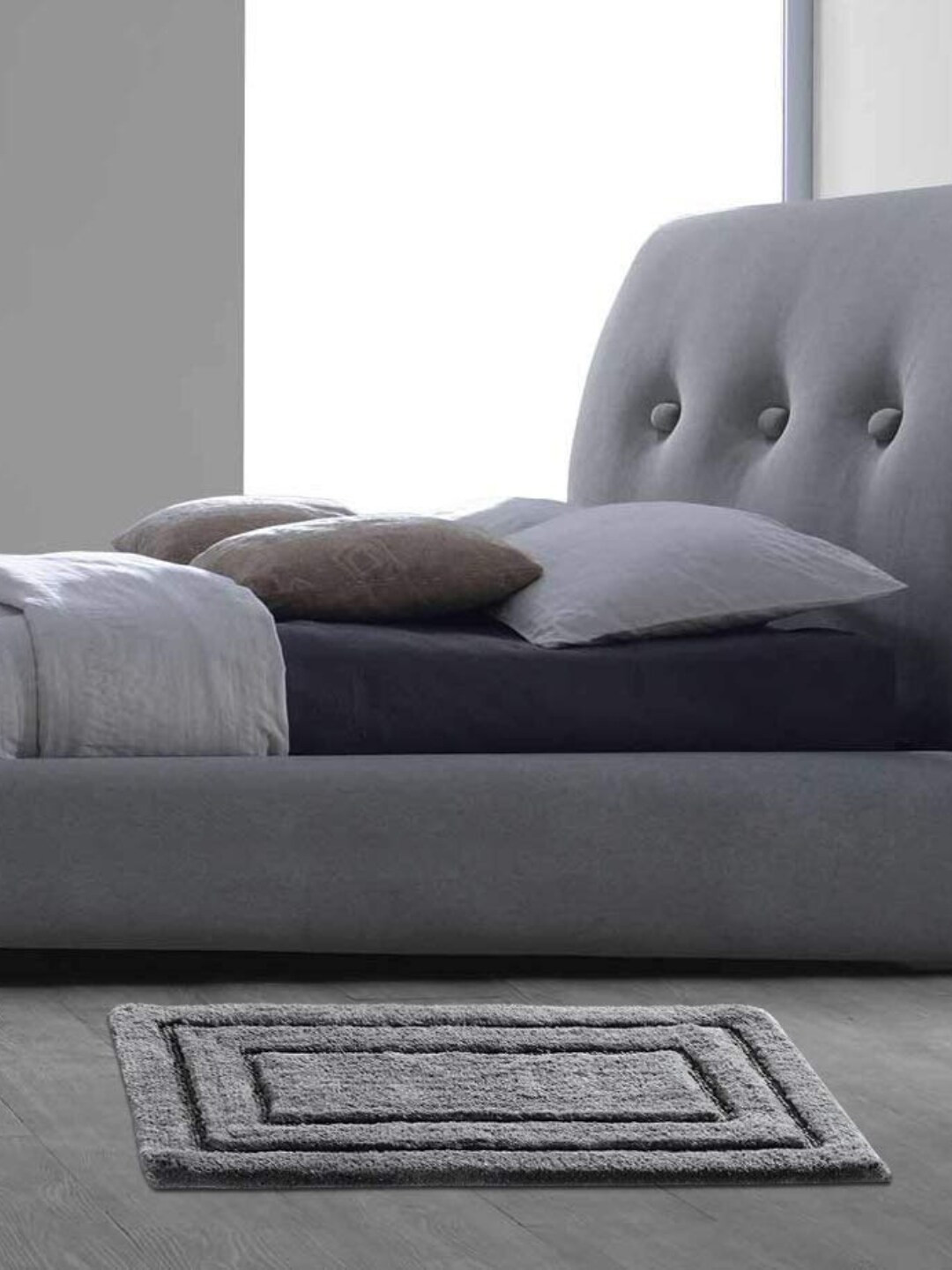 SENSES Charcoal Grey 2 Pieces Embossed 2800 GSM Cotton Non-slip Lightweight Bath Rugs