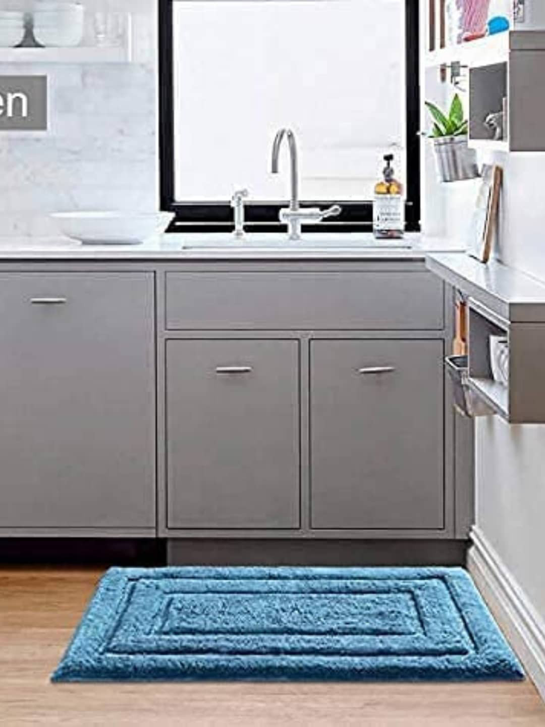 SENSES Teal 2 Pieces Embossed 2800 GSM Cotton Non-slip Lightweight Bath Rugs