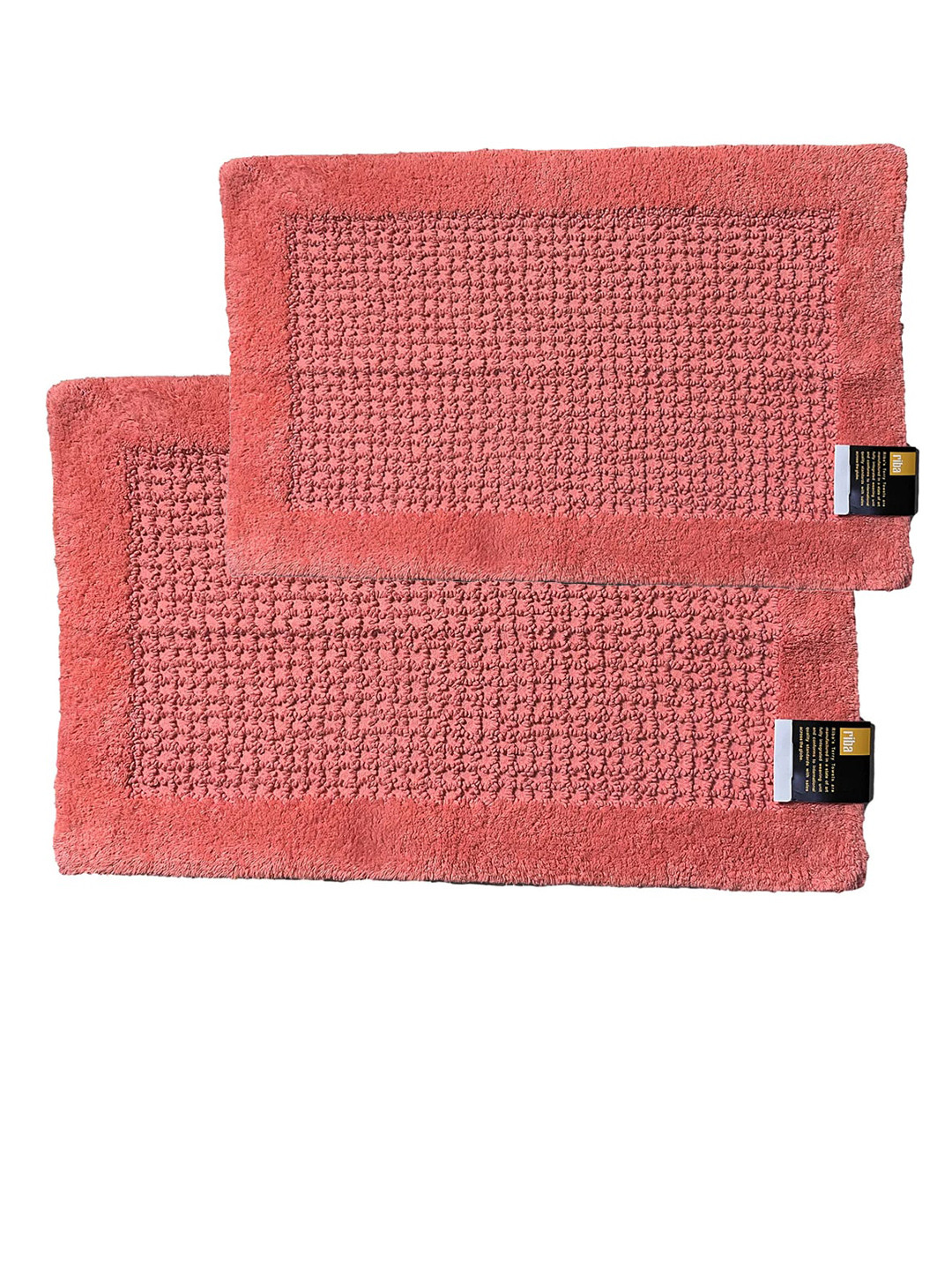 SENSES Pink 2 Pieces Embossed 1600 GSM Cotton Non-slip Lightweight Bath Rugs