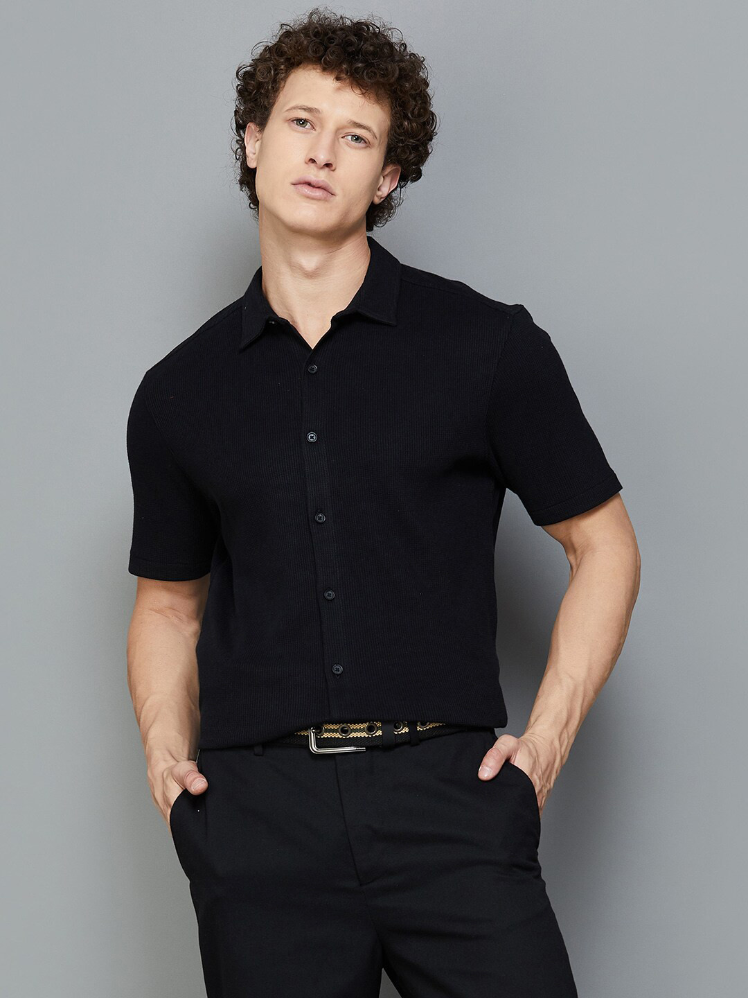 Fame Forever by Lifestyle Textured Short Sleeves Cotton Casual Shirt