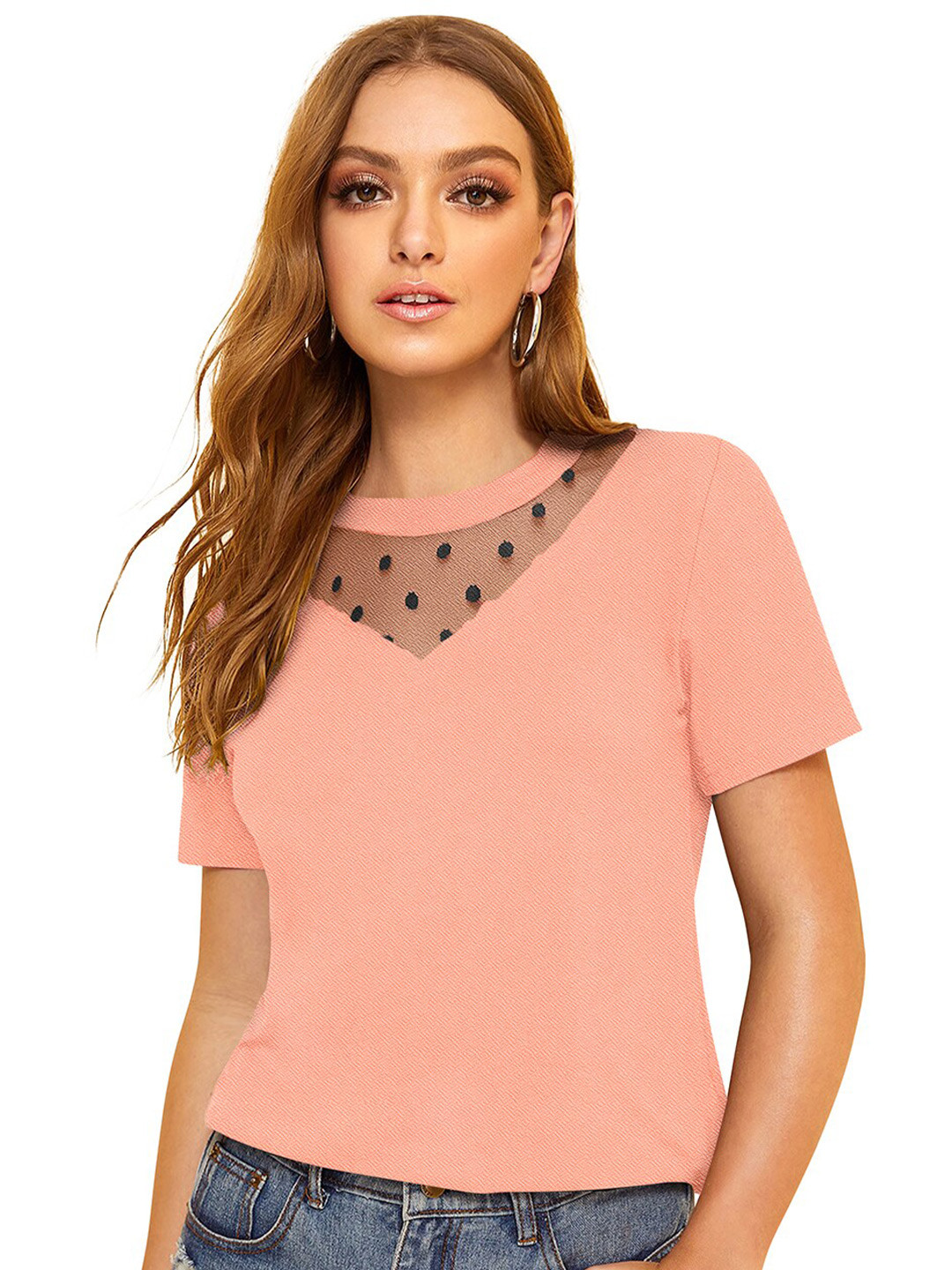 SANJANA  SILK Self Design Round Neck Top