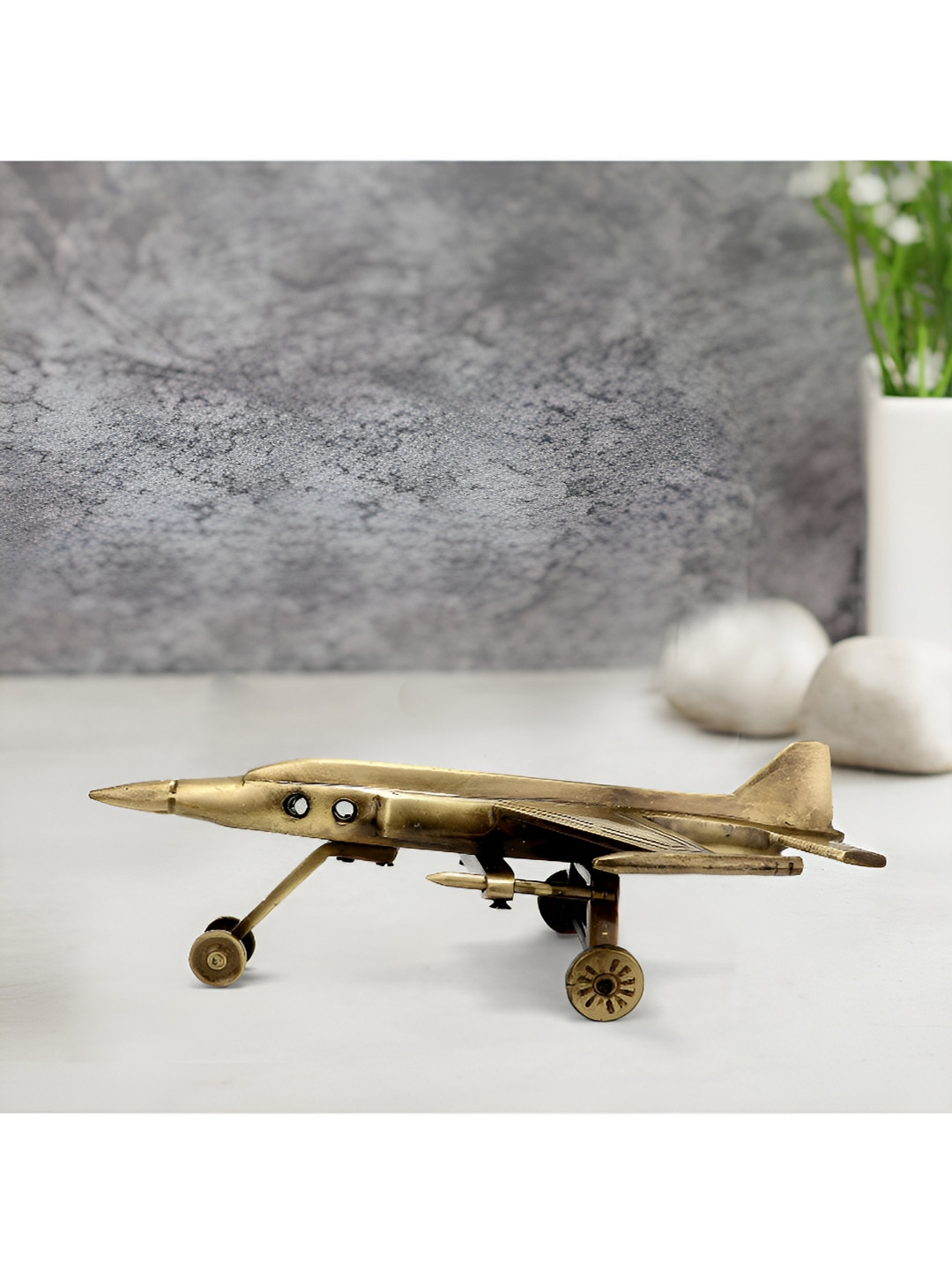 Two Moustaches Fighter Jet Plane Model Collectible Brown Brass Metallic Living Room Medium Showpiece - 2 Inches