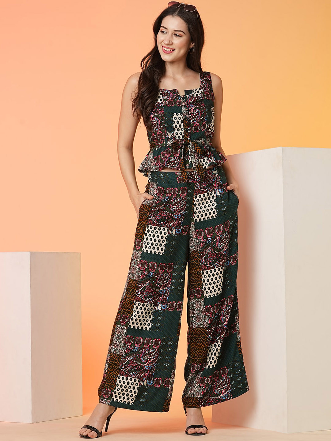Globus Ethnic Printed Tie Up Co Ord Set