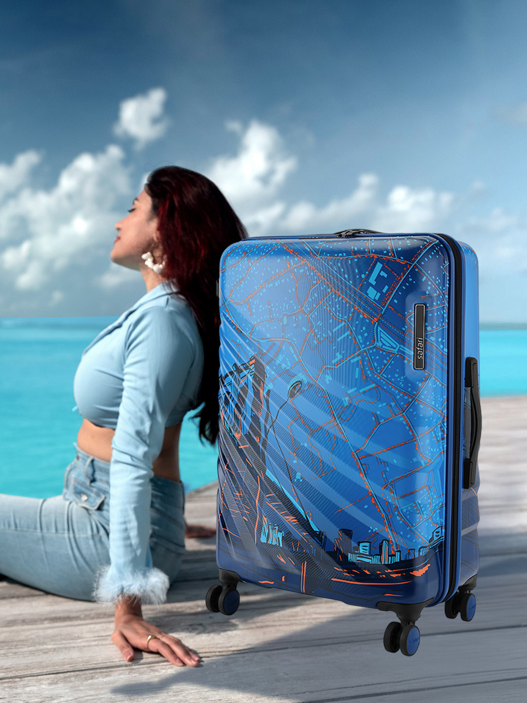 Safari Select Brooklyn Blue Printed Polycarbonate with TSA Lock Cabin Trolley Bag 55 Cm