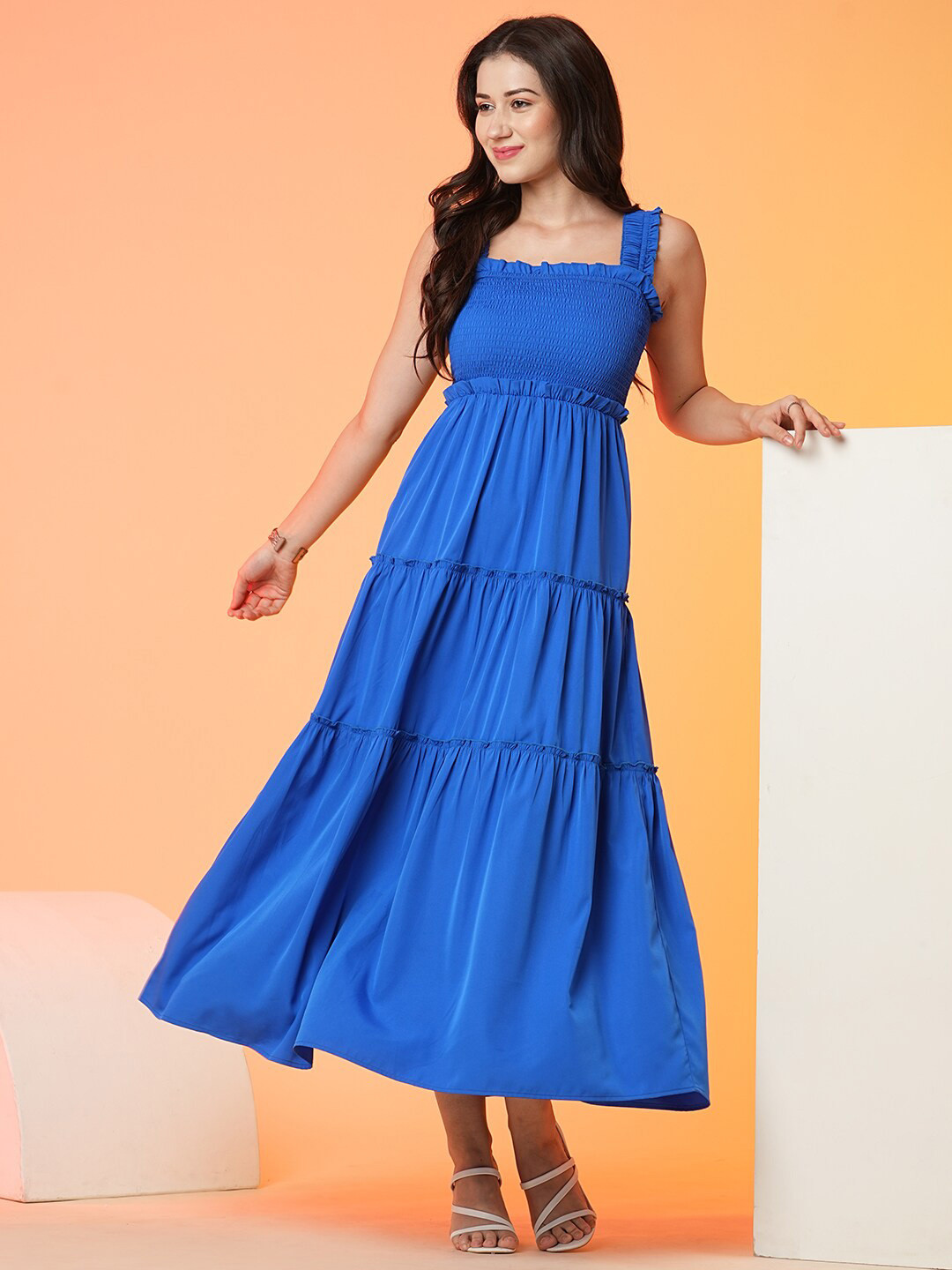 Globus Smocked Tiered Fit & Flare Maxi Dress