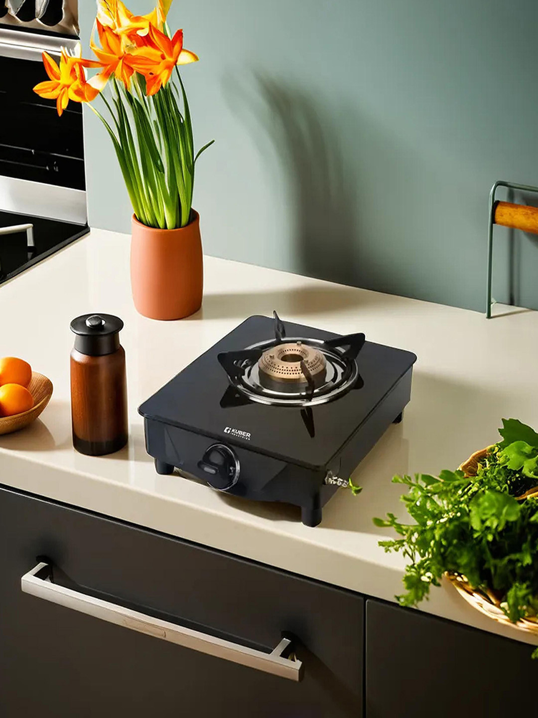 Kuber Industries Black Glass Gas Stove