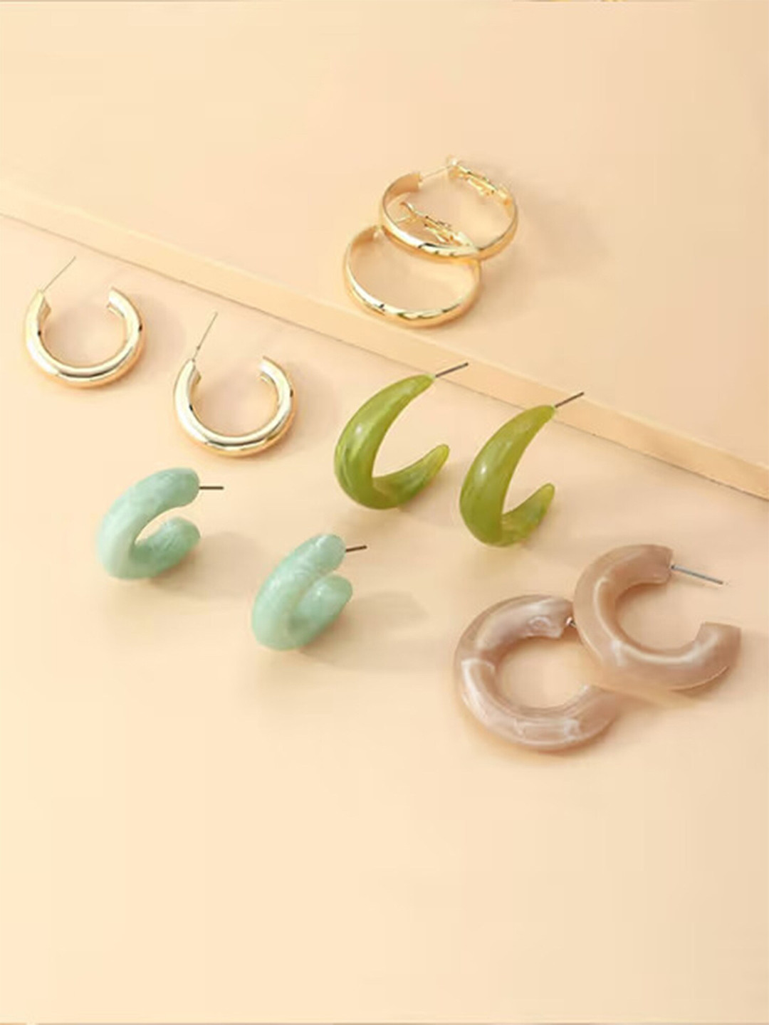 Bohey by KARATCART Set of 5 Gold-Plated Contemporary Half Hoops Earrings