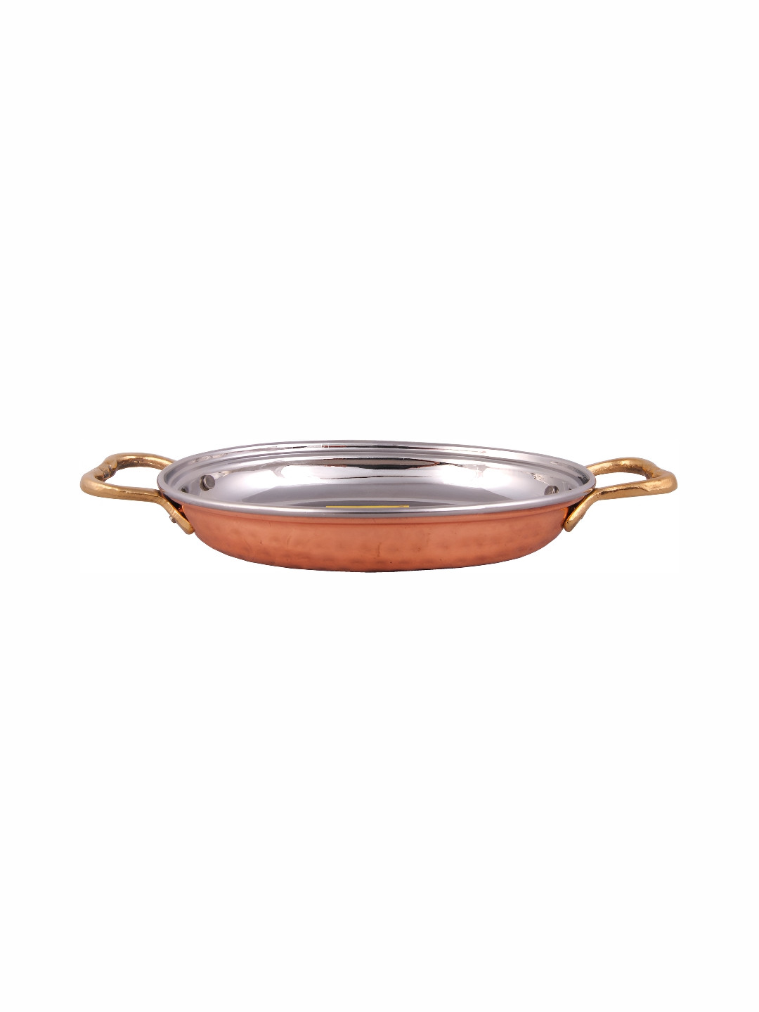 Shivshakti Arts Brown & Silver Toned Copper Tray With Handle
