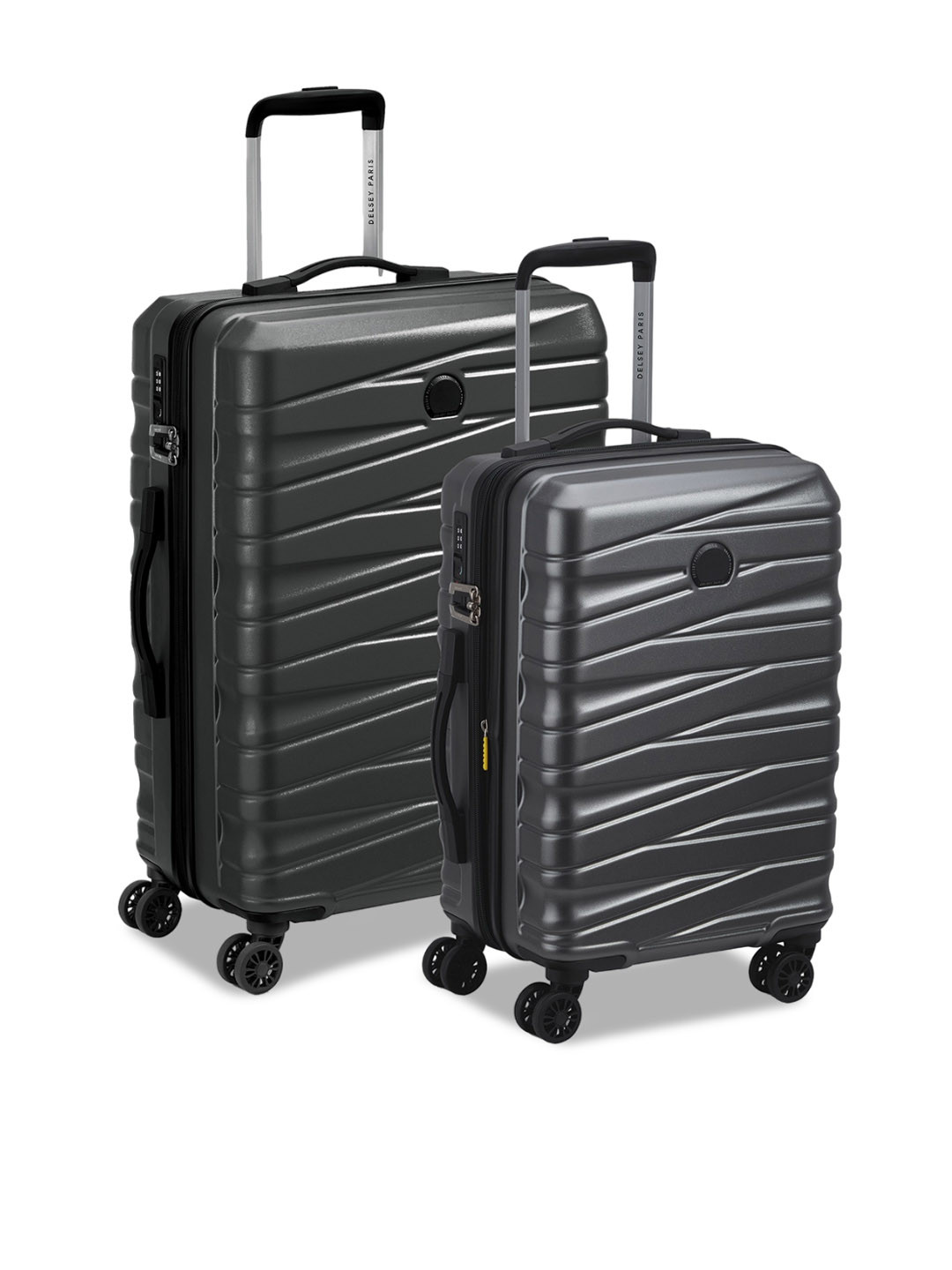 DELSEY PARIS TIPHANIE Pack of Medium & Cabin Suitcase - Hard-Sided Black Polycarbonate Trolley with TSA Lock