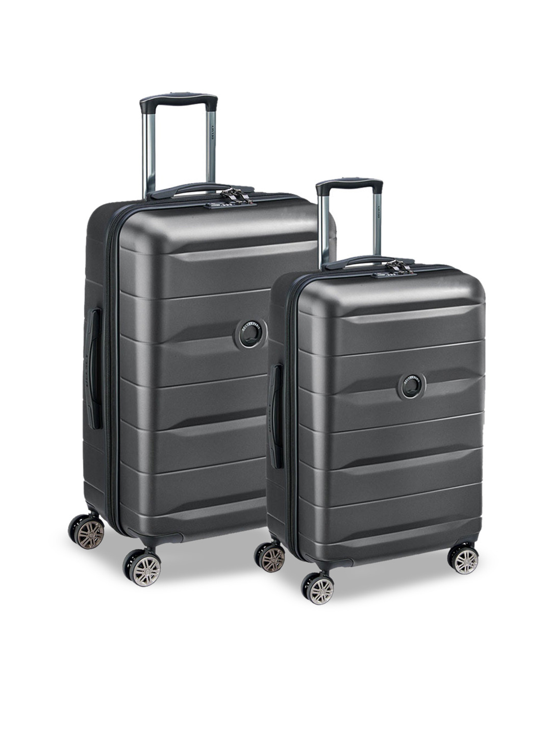 DELSEY PARIS COMETE Pack of Medium & Cabin Suitcase - Hard-Sided Black Polycarbonate Trolley with TSA Lock