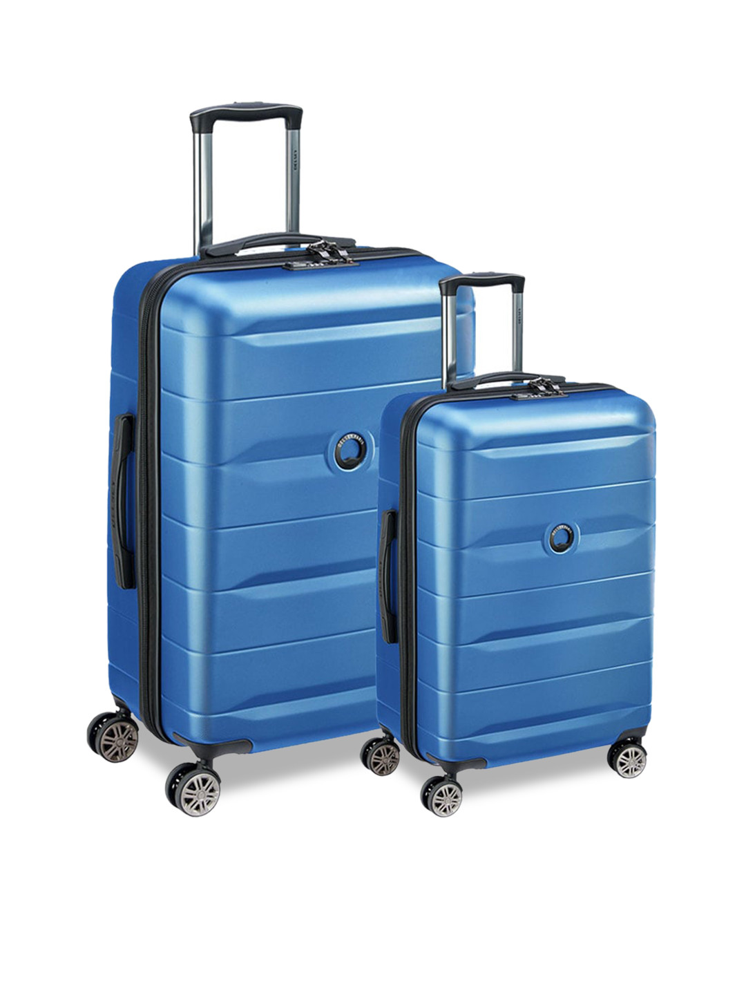 DELSEY PARIS COMETE Pack of Large & Cabin Suitcase - Hard-Sided Blue Polycarbonate Trolley with TSA Lock