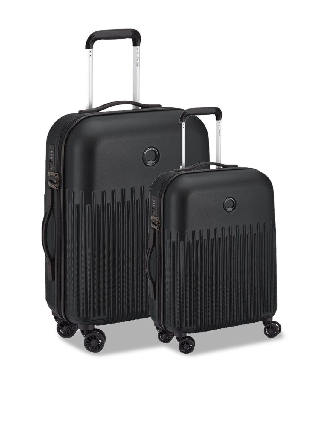 DELSEY PARIS LIMA Pack of Large & Cabin Expandable Suitcase - Hard-Sided Black Polycarbonate Trolley with TSA Lock