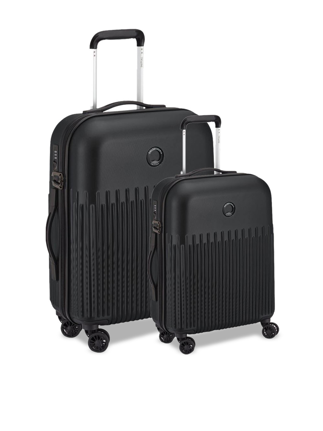 DELSEY PARIS LIMA Pack of Medium & Cabin Expandable Suitcase - Hard-Sided Black Polycarbonate Trolley with TSA Lock