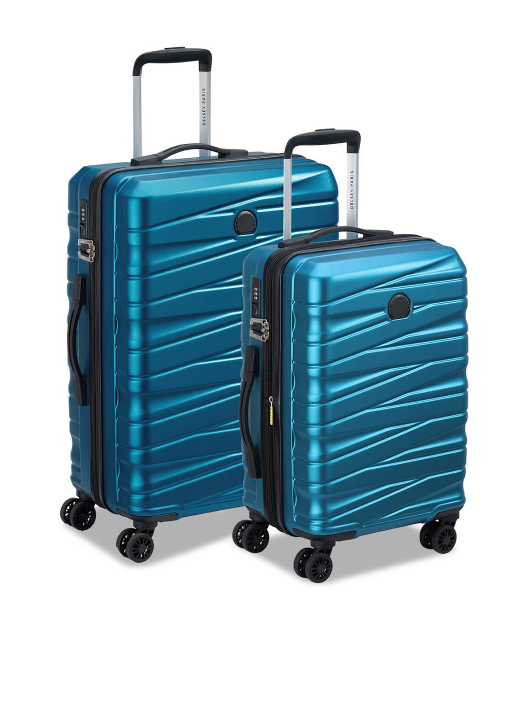 DELSEY PARIS TIPHANIE Pack of Medium & Cabin Suitcase - Hard-Sided Blue Polycarbonate Trolley with TSA Lock