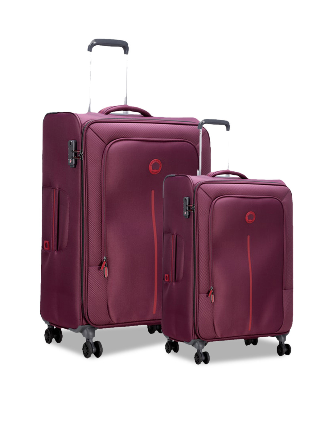DELSEY PARIS CARACAS Pack of Medium & Cabin Suitcase - Soft-Sided Purple Polyester Trolley with TSA Lock