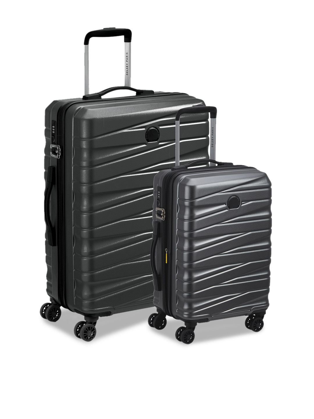 DELSEY PARIS TIPHANIE Pack of Large & Cabin Suitcase - Hard-Sided Black Polycarbonate Trolley with TSA Lock