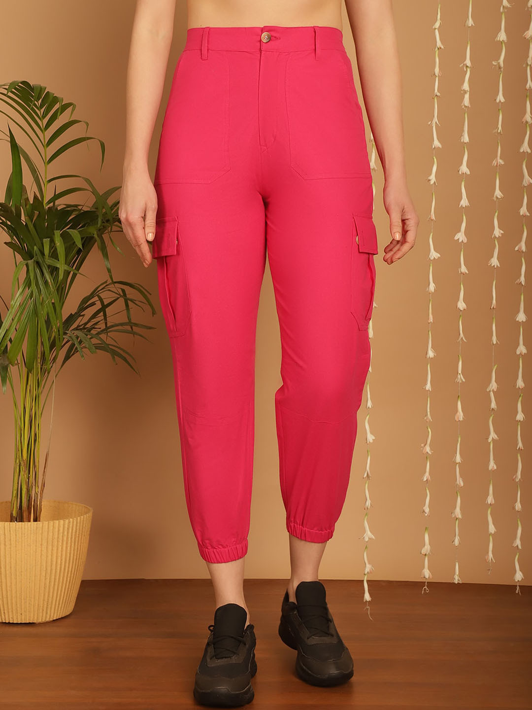 KALINI Women Classic Easy Wash Cotton Linen Cargo Joggers