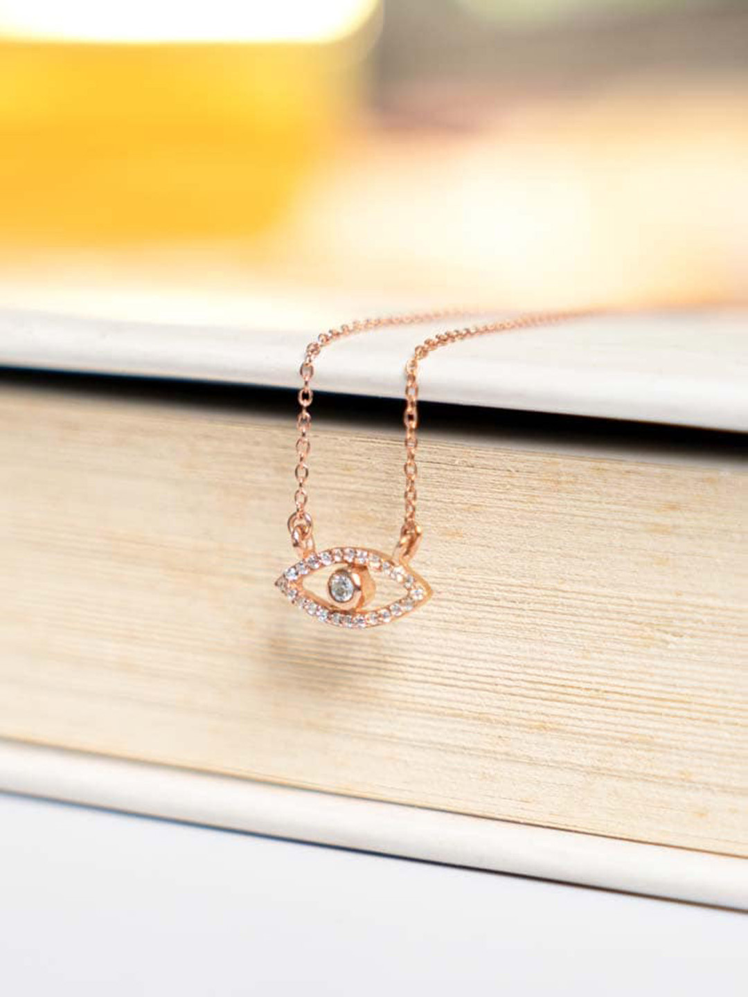 STERLYN 925 Sterling Silver Rose Gold-Plated Evil Eye Chain