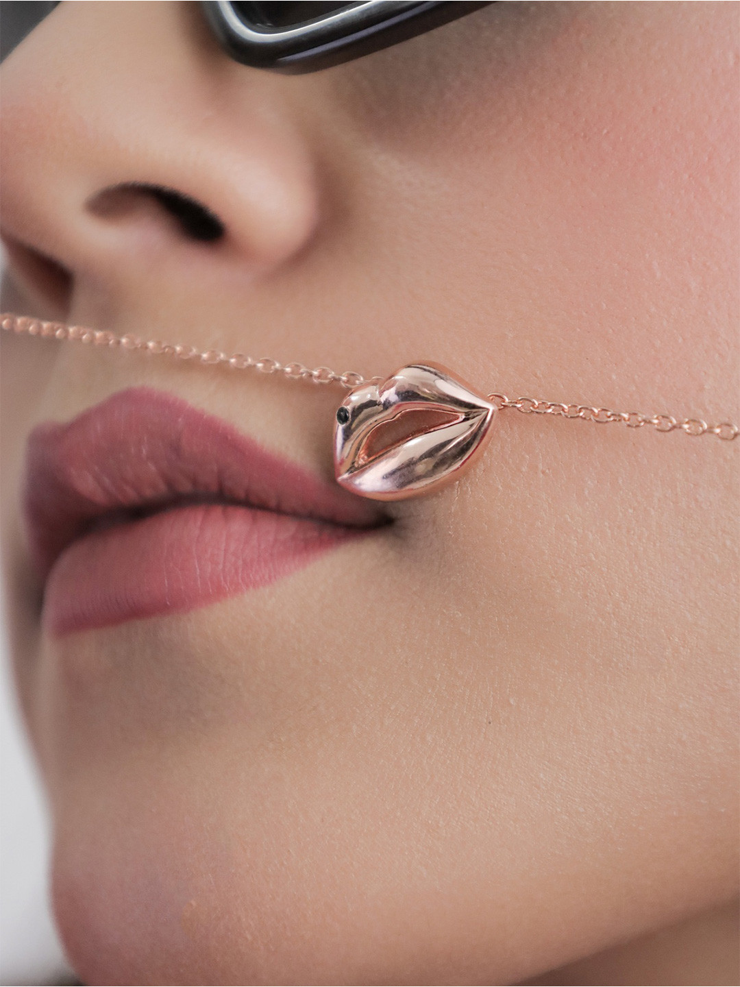 STERLYN 925 Sterling Silver Necklace Rose Gold-Plated CZ-Studded Necklace