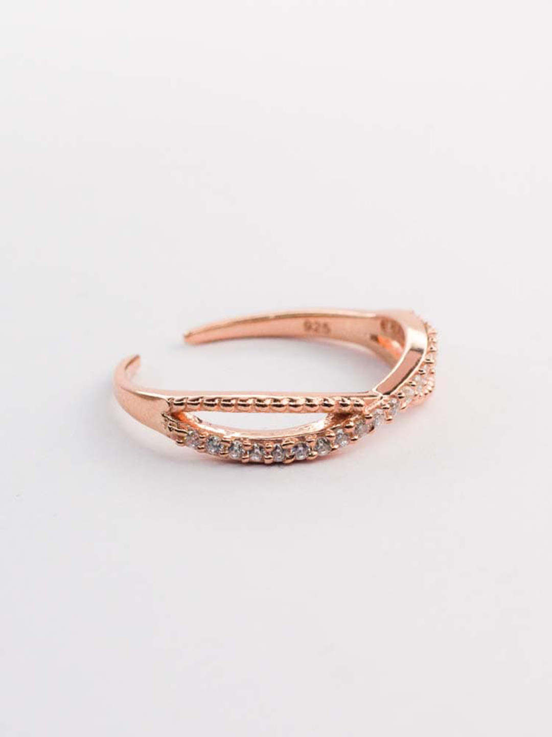STERLYN 925 Sterling Silver Rose Gold-Plated CZ-studded Adjustable Finger Ring