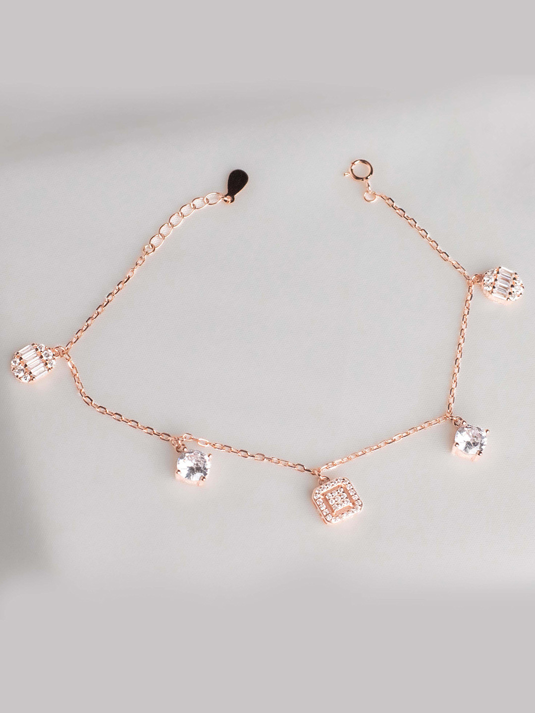 STERLYN 925 Sterling Silver Rose Gold-Plated Cubic Zirconia Studded Wraparound Bracelet