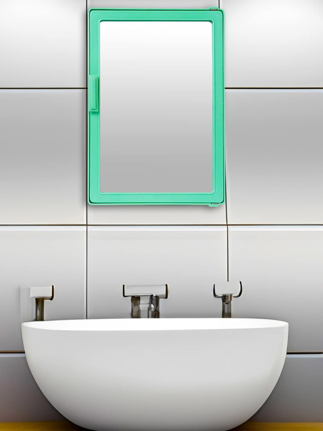 Epraiser Green & White Bathroom Mirror Storage Cabinet