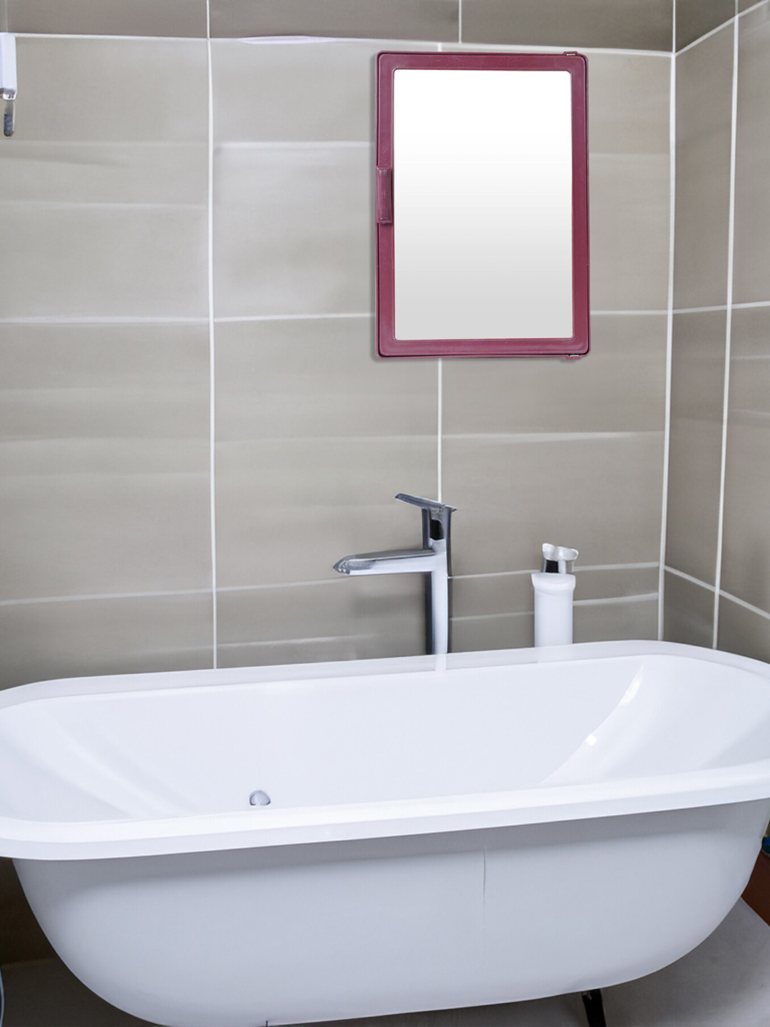 Epraiser Burgundy & Transparent Bathroom Mirror Storage Cabinet