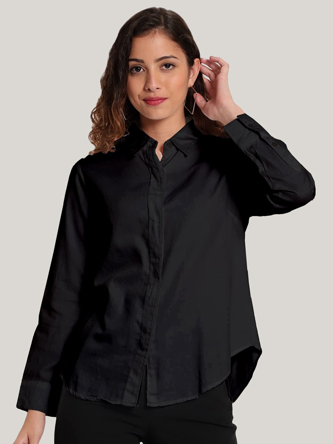 Indietoga Solid Cotton Long Classic Slim Fit Formal Shirt