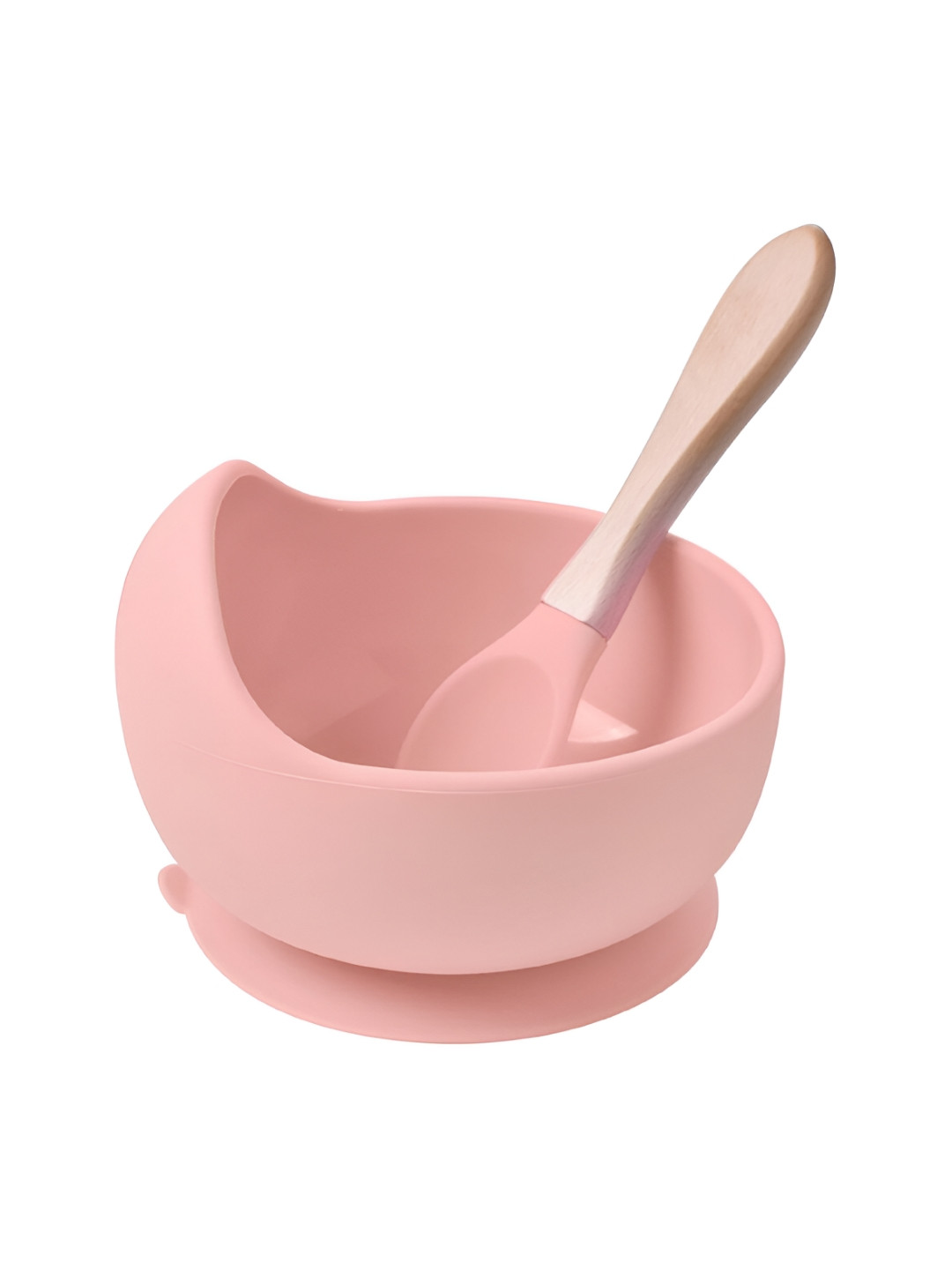 UniKart Peach-coloured Silicone Baby Utensils with Wooden Spoon