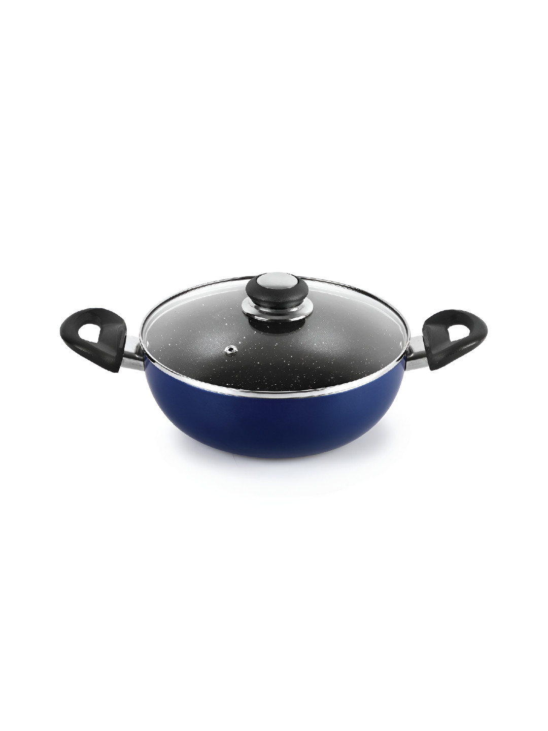 Cello Blue Aluminium Non Stick Kadhai with Glass Lid  2L