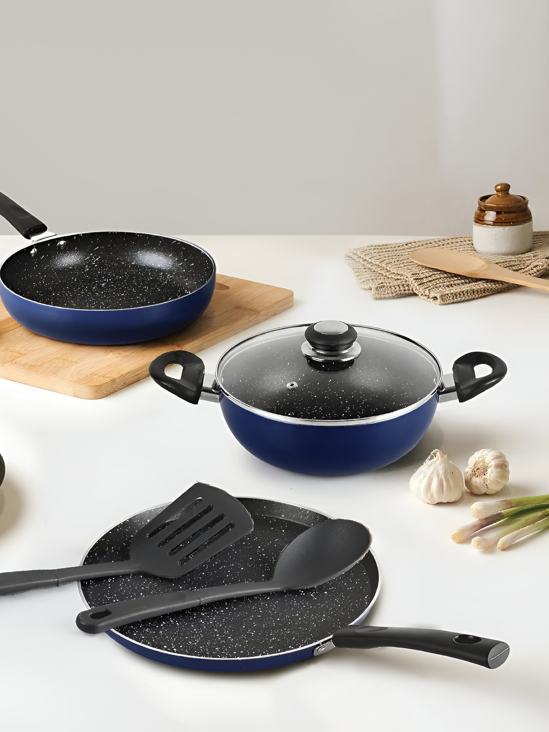 Cello 5 Pcs Blue Aluminium Non-Stick cookware Set with Induction Base and Spatter