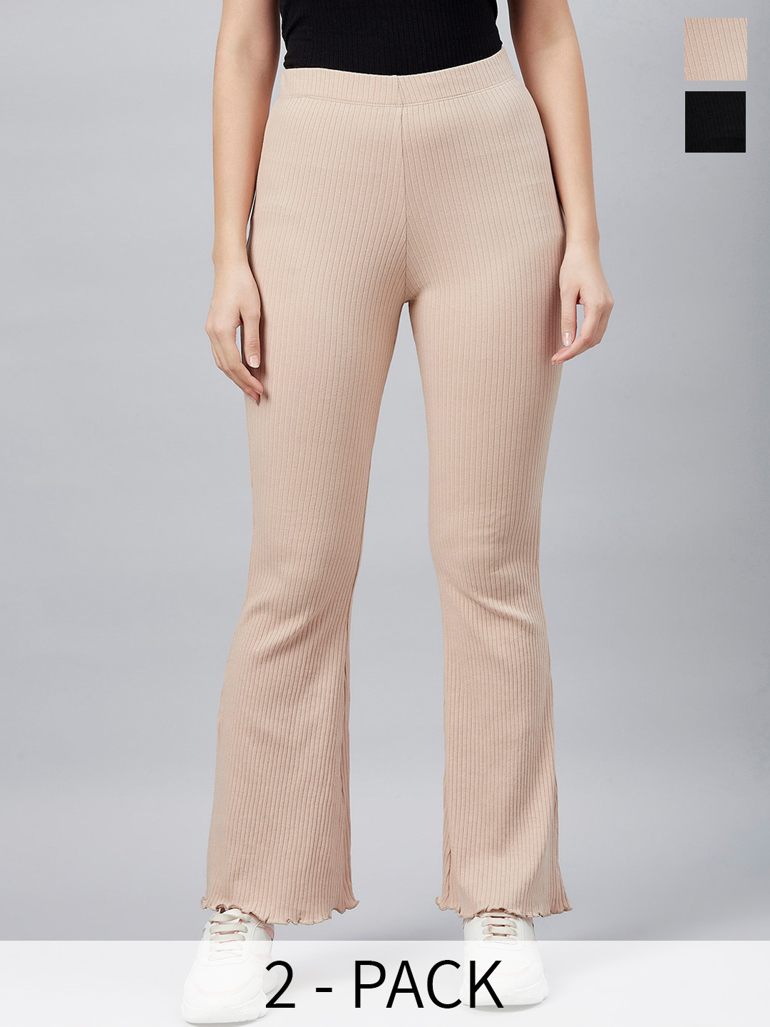Blinkin Women Pack Of 2 Smart Flared High-Rise Plain Bootcut Trousers