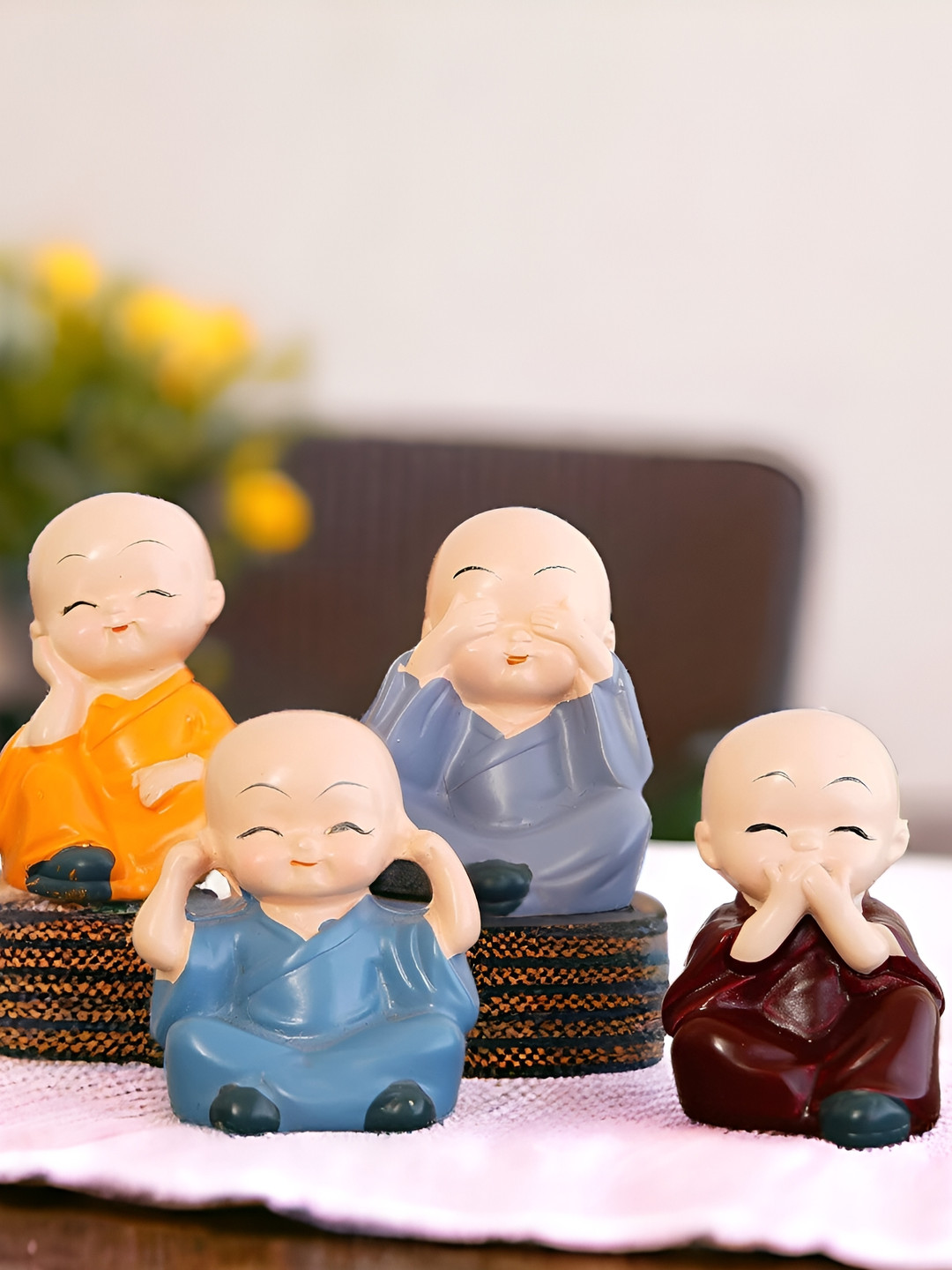 Ascension Buddha Blue Polyresin Glossy Prayer Room Set of 4 Tiny Showpieces - 1.2 Inches