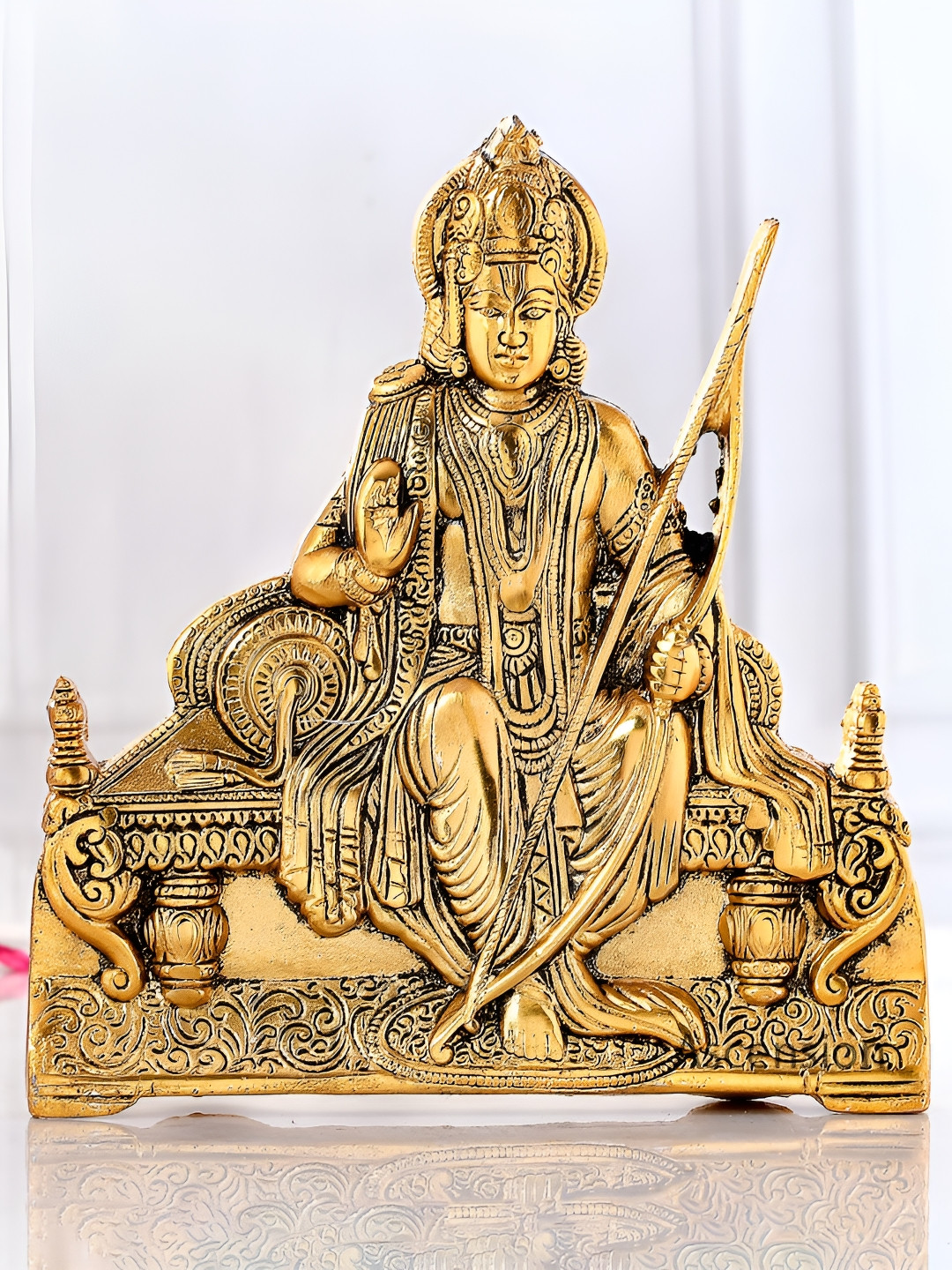 Ascension Ram Bhagwan Gold Brass Metallic Prayer Room Medium Showpiece - 7.5 Inches
