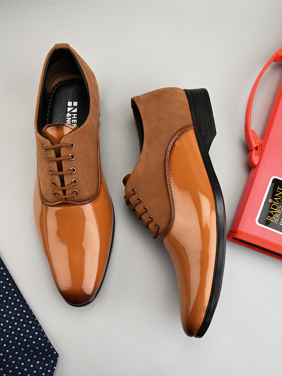 HERE&NOW Men Beige Textured Formal Lace-Up Oxfords Shoes