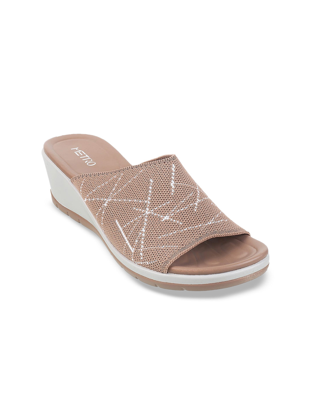 Metro Textured Open Toe Wedge Heeled Mules