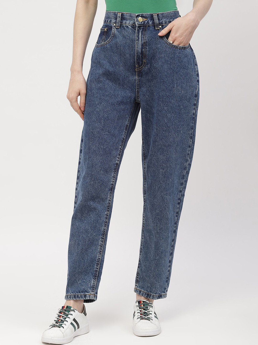 Madame Women Mom Fit Mid-Rise Clean Look Cotton Jeans