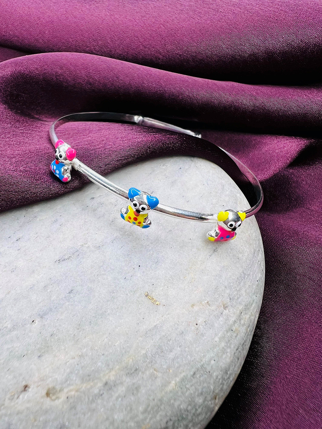 Arte Jewels Infants 925 Sterling Silver Teddy Bear Initial Adujstable Bangle