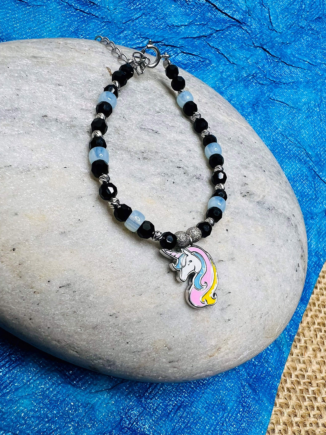 Arte Jewels Kids 925 Sterling Silver Studded Unicorn bracelet