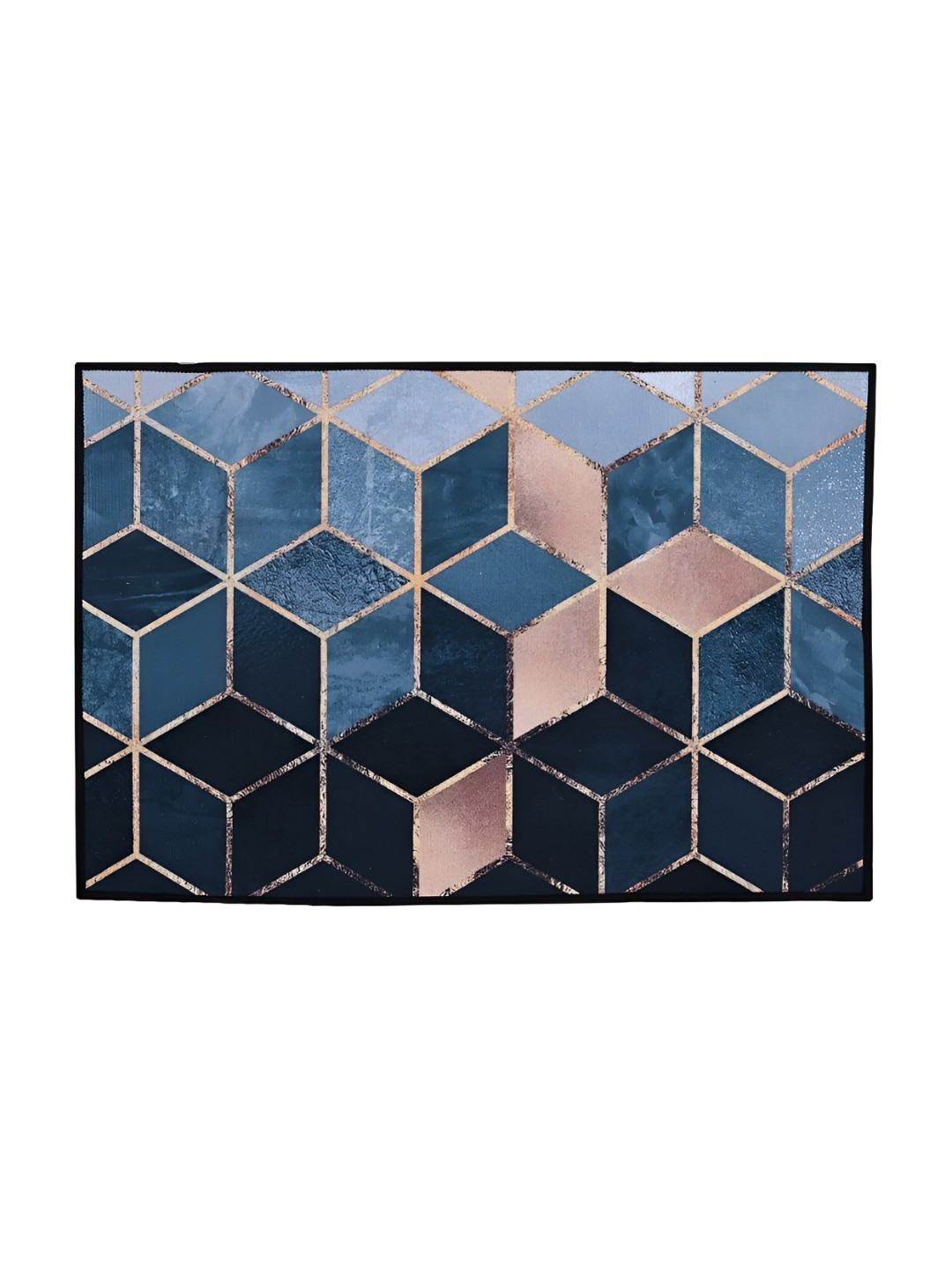 Cortina Navy Blue & Blue Self-Designed Anti-Skid Door Mat