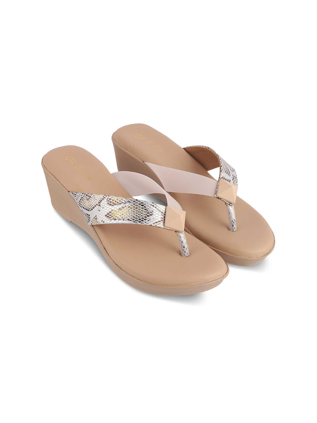 Tresmode Printed Open Toe Wedge Heels