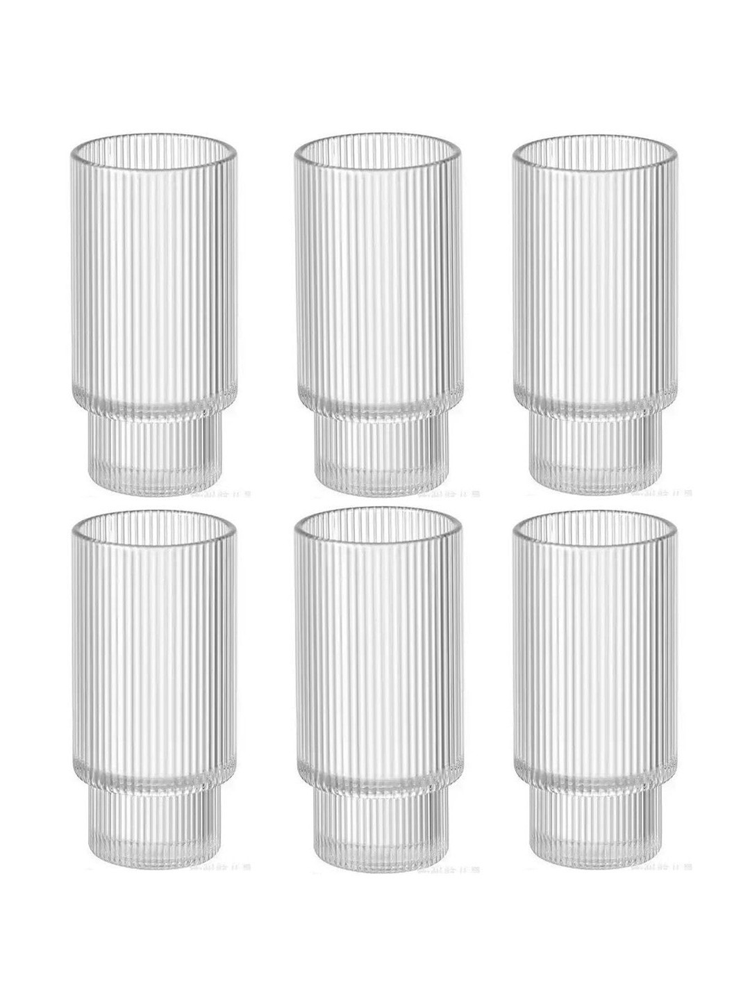 MELBIFY Transparent 6 Pieces Ribbed Water or Juice Glass - 330 ml