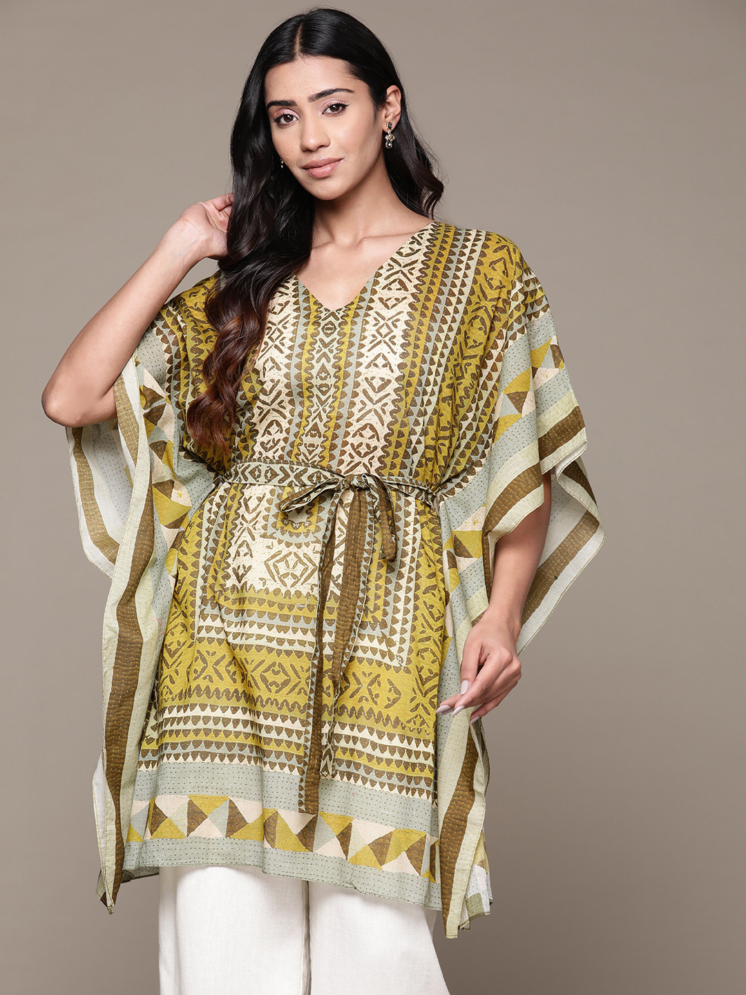 aarke Ritu Kumar Women Geometric Printed Flared Sleeves Kaftan Kurta