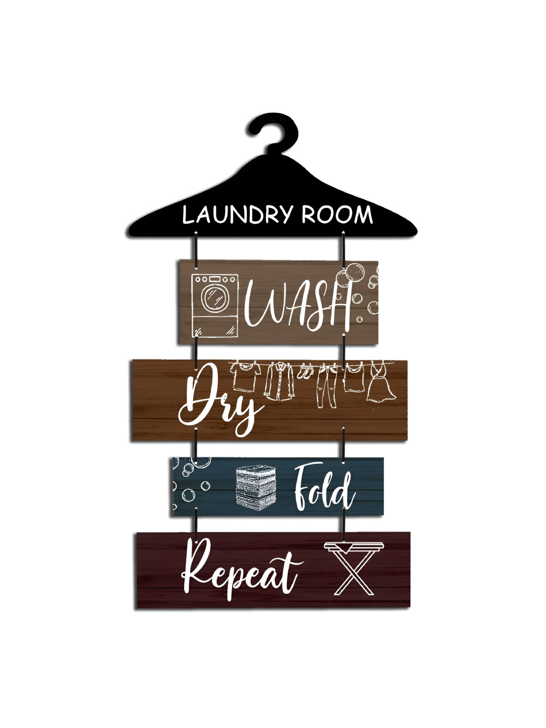 Home Delight Laundry Room Wash Dry Fold Wood Matte Hanging Hall Wall Hangings-26In