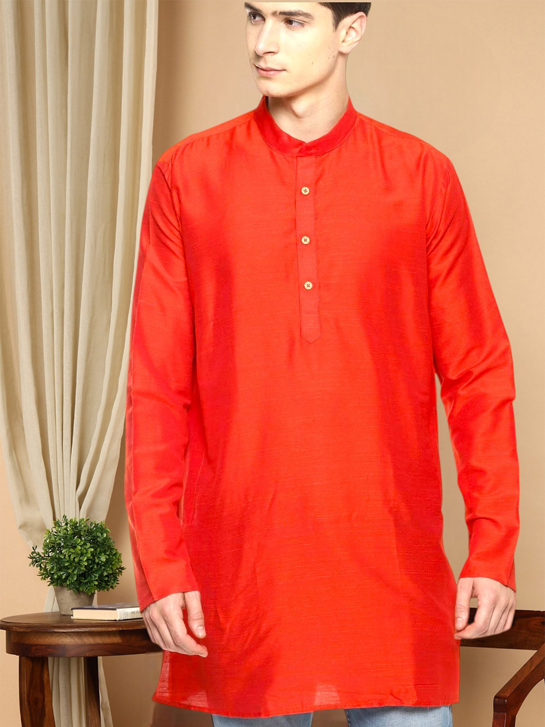 TATTVA Long Sleeves Band Collar Straight Kurta