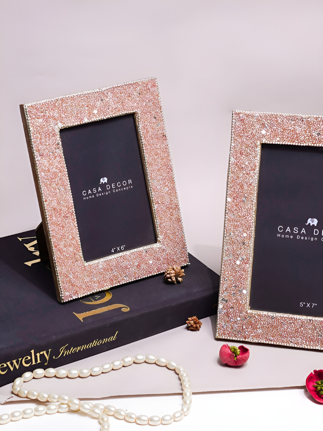 CASA DECOR Peach Coloured & White Wooden Table Photo Frame